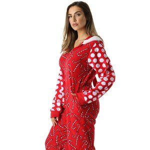 NEW #followme Women's Candy Cane Santa Christmas One-Piece Pajama Jumpsuit XL